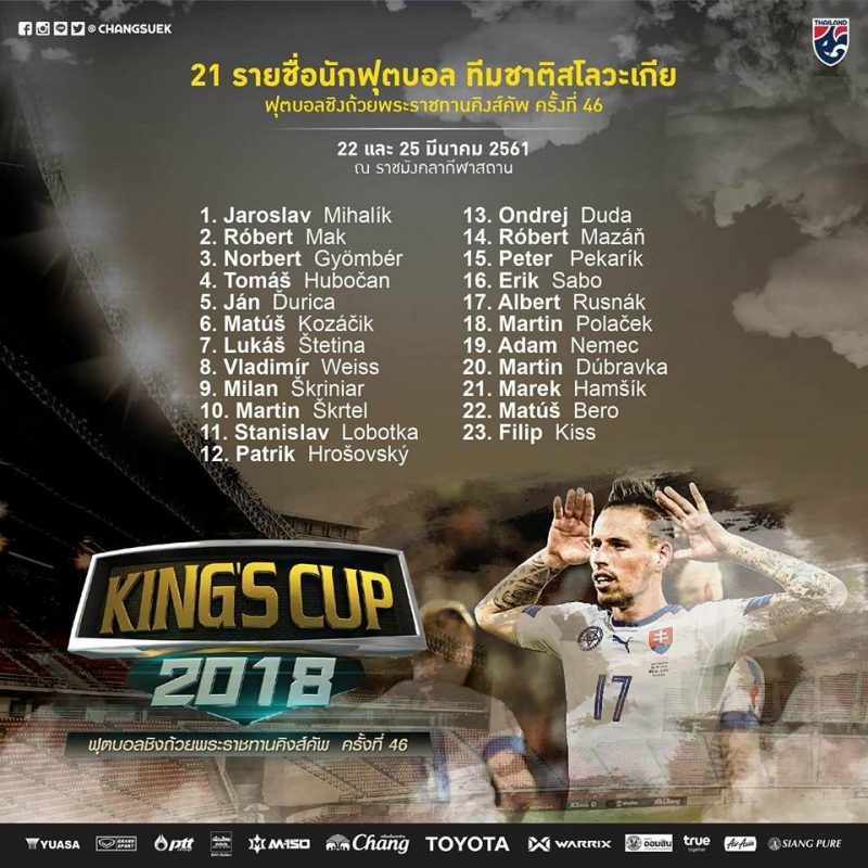 รายชื่อนักเตะคิงส์คัพ 2018